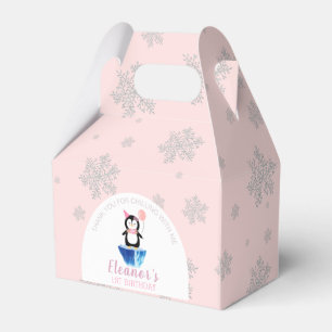 Girly Winter Pink Silver Niedlich Pinguin Geburtst Geschenkschachtel