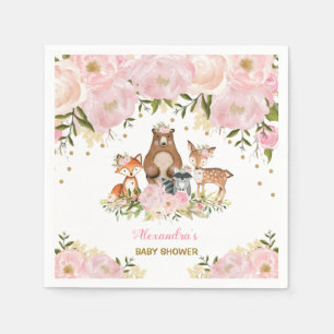 Girly Woodland Animals Pink Gold Peonwood Forest Serviette