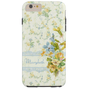 Girly Yellow and Blue Hütte Floral Personalisiert Tough iPhone 6 Plus Hülle