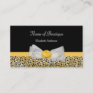 Girly Yellow Cheetah Print Boutique Chic Bow Visitenkarte