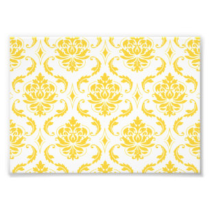 Girly Yellow White Vintag Damask Muster Fotodruck