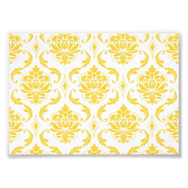 Girly Yellow White Vintag Damask Muster Fotodruck (Vorne)