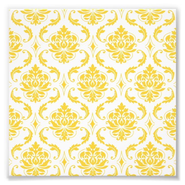 Girly Yellow White Vintag Damask Muster Fotodruck (Vorne)