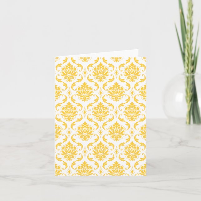 Girly Yellow White Vintag Damask Muster Karte (Vorderseite)
