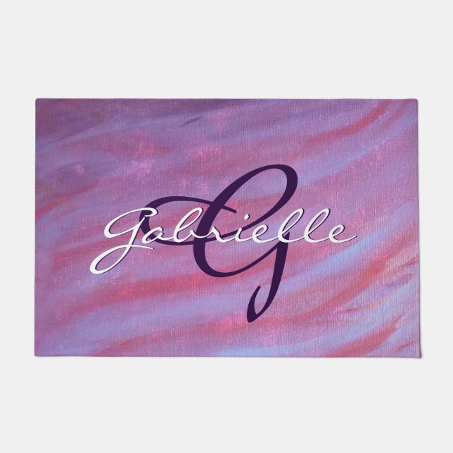 Girly Zebra Abstrakt | Niedlich rosa Lila Fußmatte (Vorderseite)