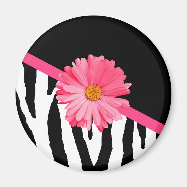 Girly Zebra Muster Niedlich rosa Daisy mit Namen Magnet (Vorne)