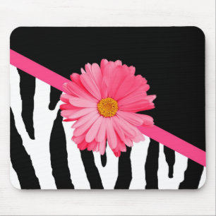 Girly Zebra-Muster-niedliches rosa Gänseblümchen Mousepad