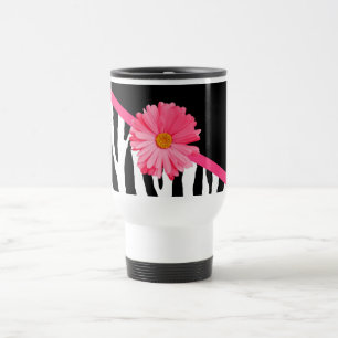 Girly Zebra-Muster-niedliches rosa Gänseblümchen Reisebecher
