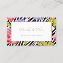 Girly Zebra Print Pink Peony Foral Beauty Boutique Visitenkarte