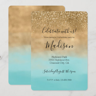 Giro Aqua Watercolor Gold Glitzer Einladung
