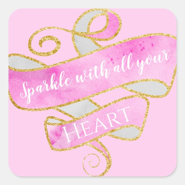 Giro Hübsch Blush Pink Gold Glitzer Sparkle Herz Quadratischer Aufkleber (Vorderseite)