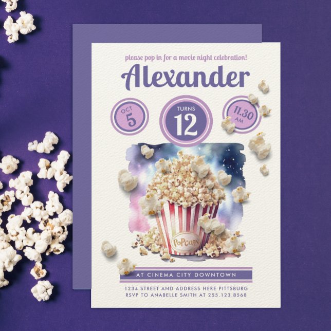 Giro Lila Popcorn Movie Night Cinema Einladung (Von Creator hochgeladen)