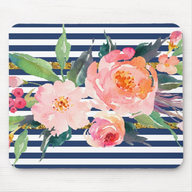 Giro Modern Chic Watercolor Blume - Streifen Mousepad (Vorne)