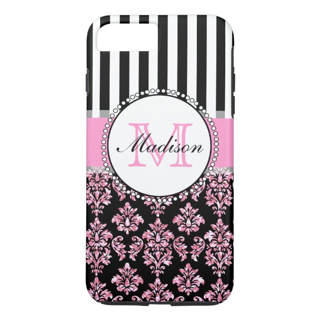Giro Modern Pink Glitzer Damask Personalisiert Case-Mate iPhone Hülle (Rückseite)