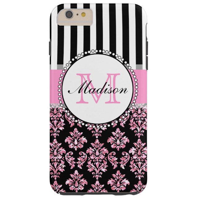 Giro Modern Pink Glitzer Damask Personalisiert Case-Mate iPhone Hülle (Rückseite)