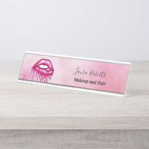 Giro Office - Rosa Lippen und Glitzer Schreibtischnamensplakette