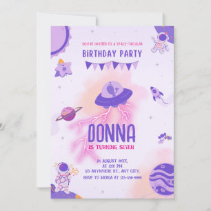 Giro Space Adventure Lila Pink Birthday Einladung