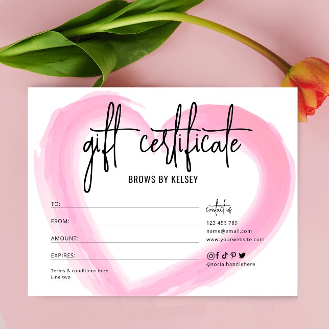 Giro Watercolor Salon Wellness-Center Valentines G Karte (Girly watercolor heart gift certificate design - great for Valentine's Day or Anniversaries)