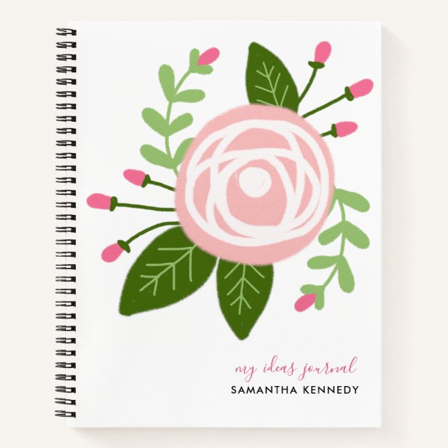 Giron Modern Pink Floral Individuelle Name Sketchb Notizbuch (Vorderseite)