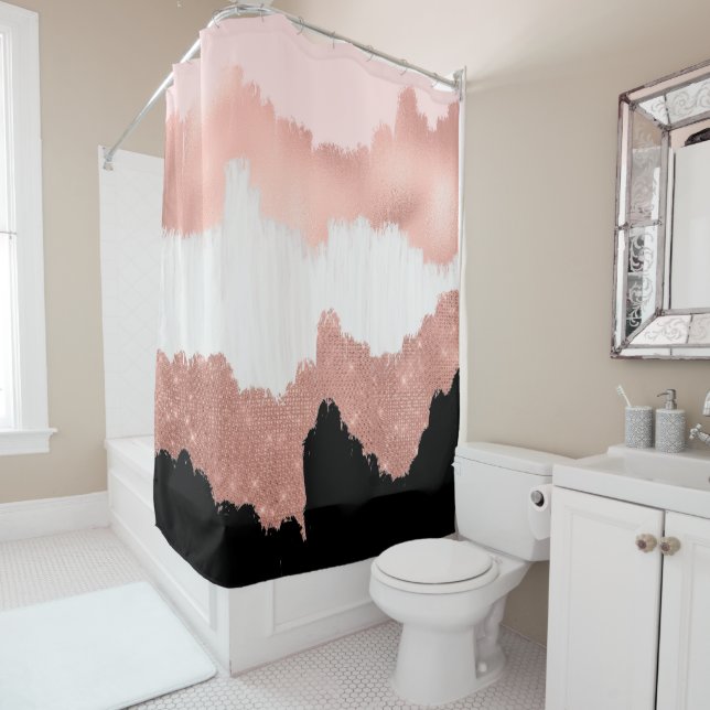 Girona Modern Rose Gold Pink Glitzer Pinselstrich Duschvorhang (Beispiel)