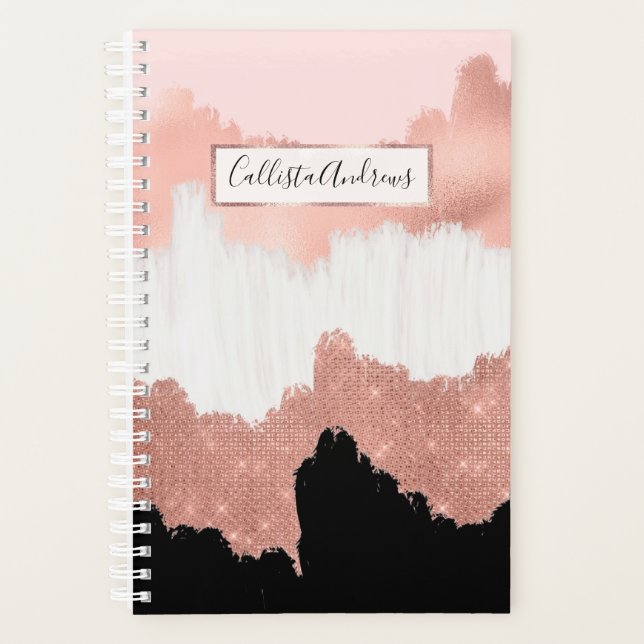 Girona Modern Rose Gold Pink Glitzer Pinselstrich Planer (Vorderseite)