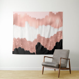 Girona Modern Rose Gold Pink Glitzer Pinselstrich Wandteppich