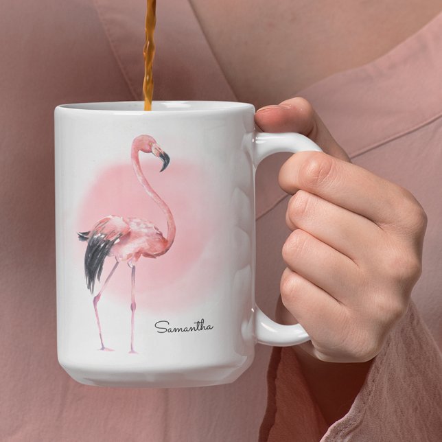 Girona Tropical Pink Flamingo mit beliebigem Namen Kaffeetasse (Von Creator hochgeladen)