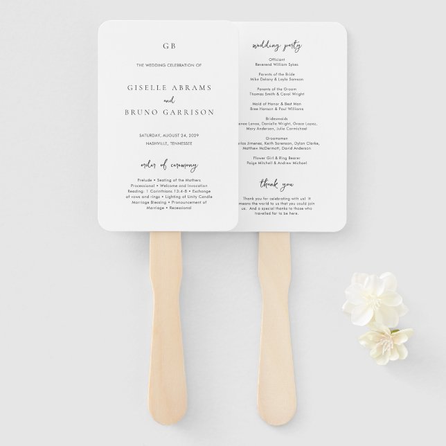 Giselle Classic Monogram Elegant Wedding Program Fächer (Vorne und Hinten)