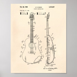 Gitarre 1969 Patent Art Old Peper Poster
