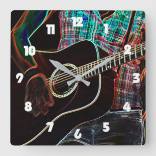 Gitarre 1 White Numbers wca Quadratische Wanduhr