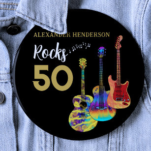 Gitarre 50. Geburtstagsparty 50 Rocks Custom Button
