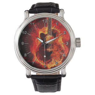 Gitarre auf Feuer Armbanduhr