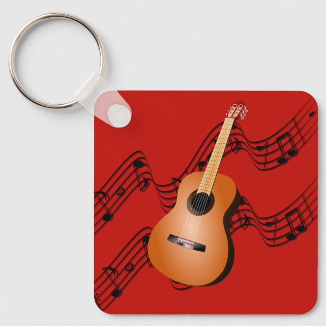 Gitarre auf hellrotem Hintergrund Schlüsselanhänger (Vorderseite)