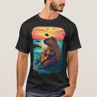 Gitarre beim Capybara Tropical Sunset 1 T-Shirt