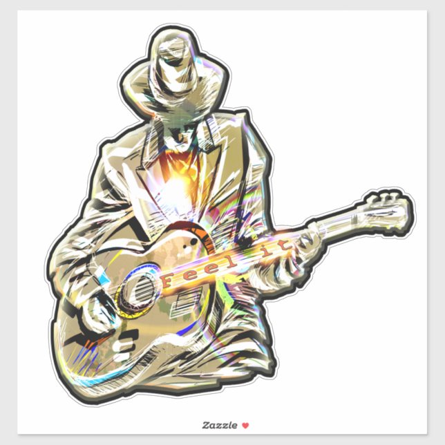 Gitarre Blues Mann - Feel it Aufkleber (Blatt)