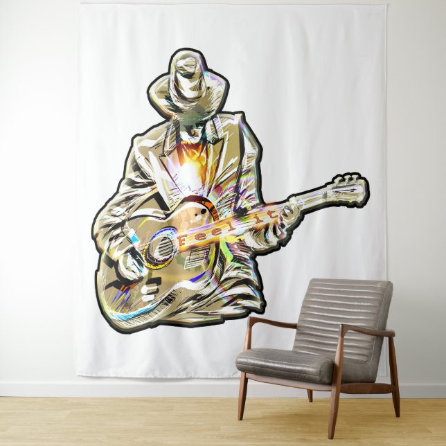 Gitarre Blues Mann - Feel it Wandteppich (Beispiel)