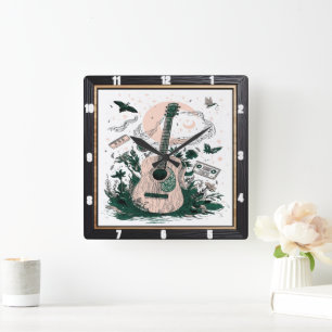 Gitarre Butterfys Vintage Kassetten Quadratische Wanduhr