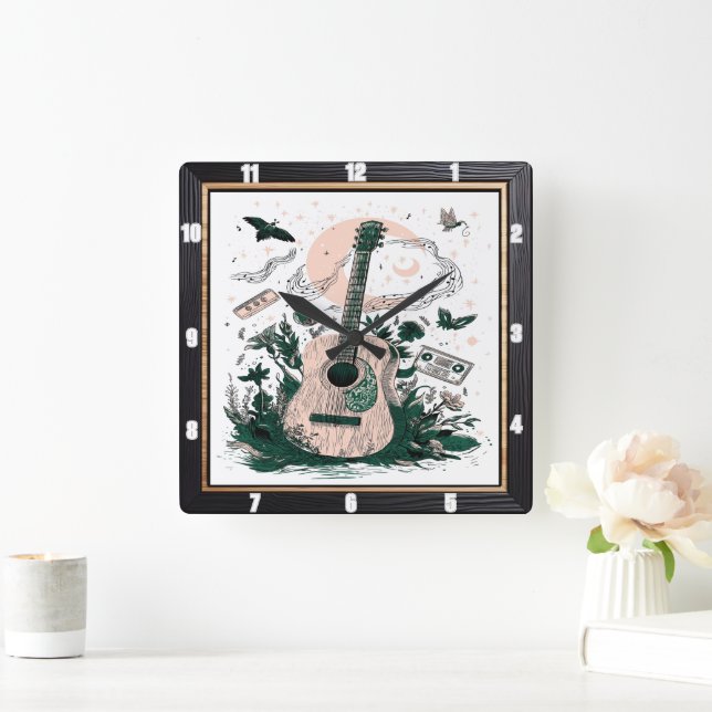 Gitarre Butterfys Vintage Kassetten Quadratische Wanduhr (Zuhause)