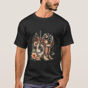 Gitarre Country-Musik Cowgirl Stiefel Floral T-Shirt