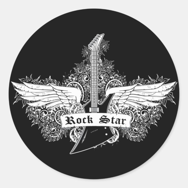 Gitarre ~ Electric Guitar Rock Star Runder Aufkleber (Vorderseite)