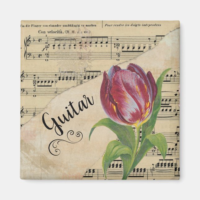 Gitarre Elegant Vintage Noten Magnet (Vorne)