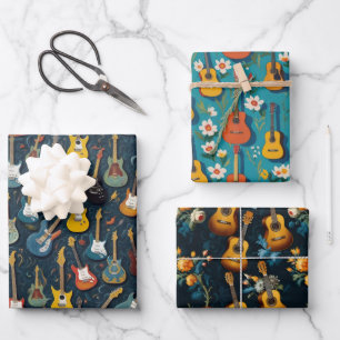 Gitarre Floral Musikinstrumente Gitarren Geschenkpapier Set