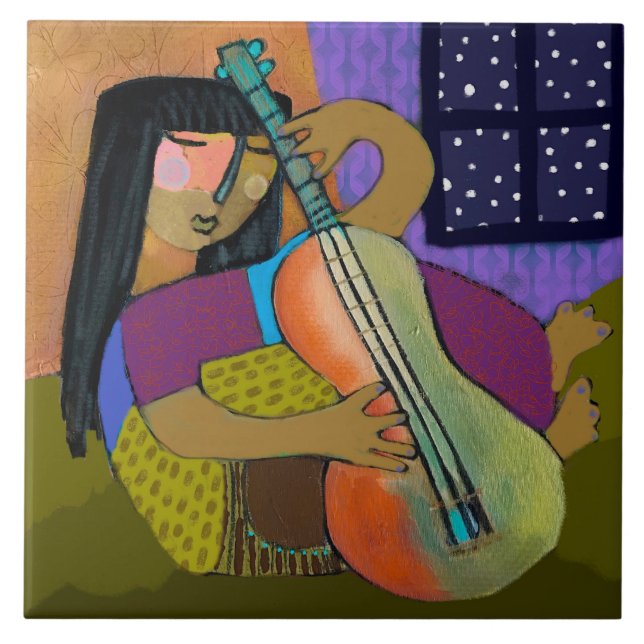 Gitarre Girl Keramik Tile (6" Quadrat) Fliese (Vorderseite)