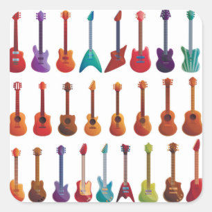 Gitarre im Stil eines Cartoon Quadratischer Aufkleber
