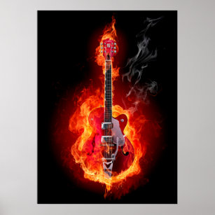 Gitarre in Flammen Poster