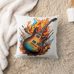 Gitarre inmitten von Flammen und Schatten Kissen