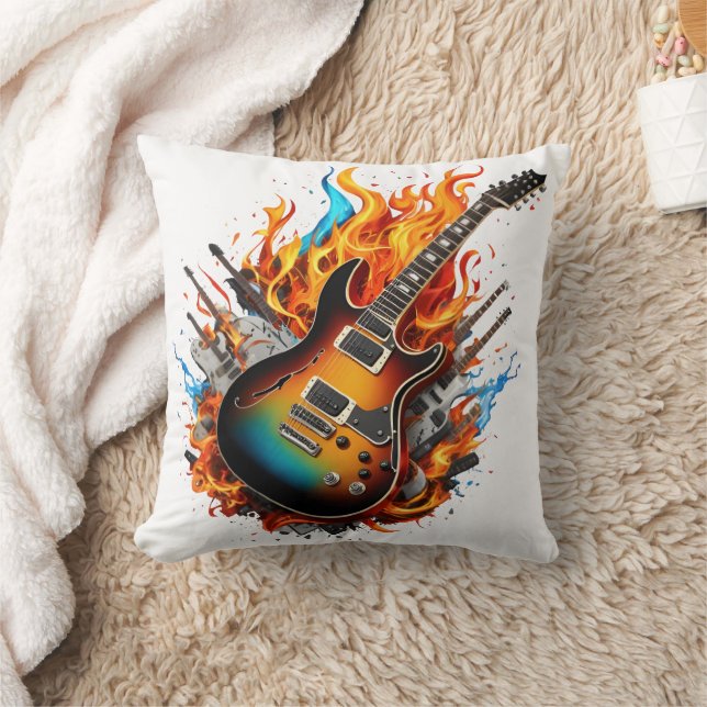 Gitarre inmitten von Flammen und Schatten Kissen (Decke)