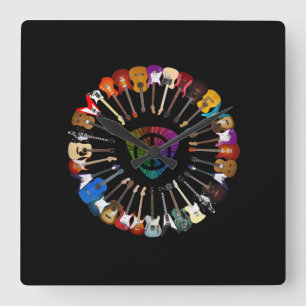 Gitarre Lover  Gitarrenvielfalt Quadratische Wanduhr