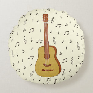 Gitarre mit Personalisierten Musiknoten Rundes Kissen