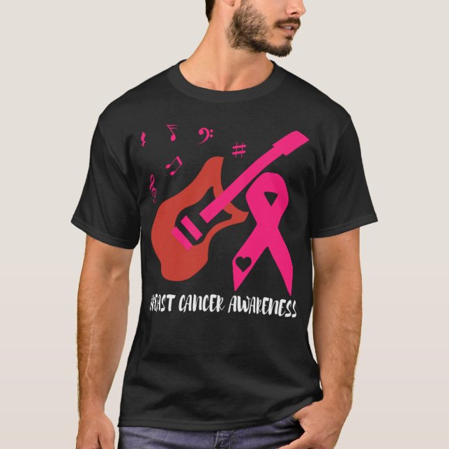 Gitarre mit rosa Ribbon Brustkrebs Bewusstsein T-Shirt (Vorderseite)